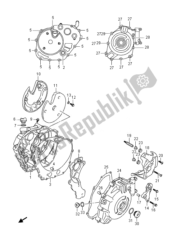 All parts for the Crankcase Cover of the Suzuki SFV 650A Gladius 2014