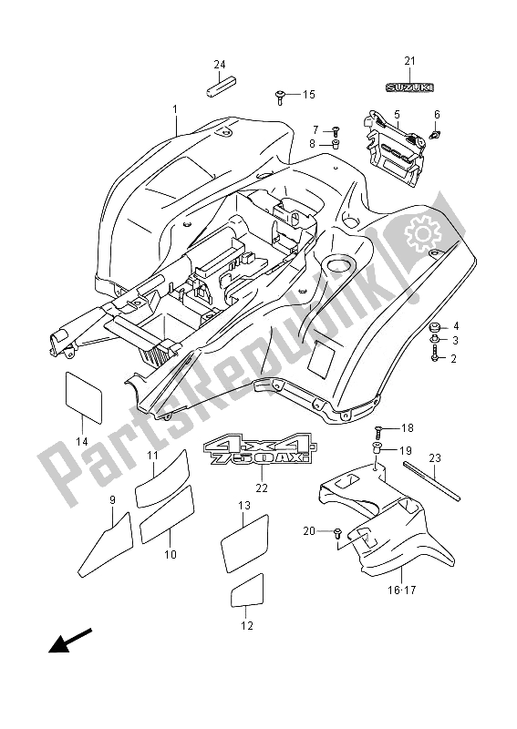 Tutte le parti per il Parafango Posteriore (lt-a750xz) del Suzuki LT A 750 XZ Kingquad AXI 4X4 2014