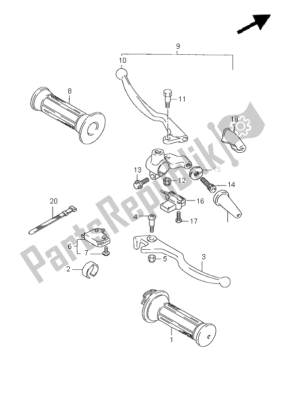 All parts for the Handle Lever of the Suzuki GN 125E 2000