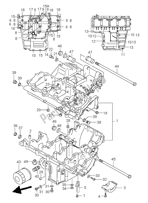 All parts for the Crankcase of the Suzuki GSX 1300 RZ Hayabusa 2003