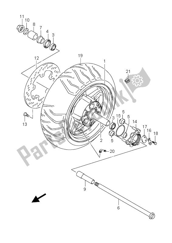 All parts for the Rear Wheel (an650) of the Suzuki AN 650 AAZ Burgman Executive 2008