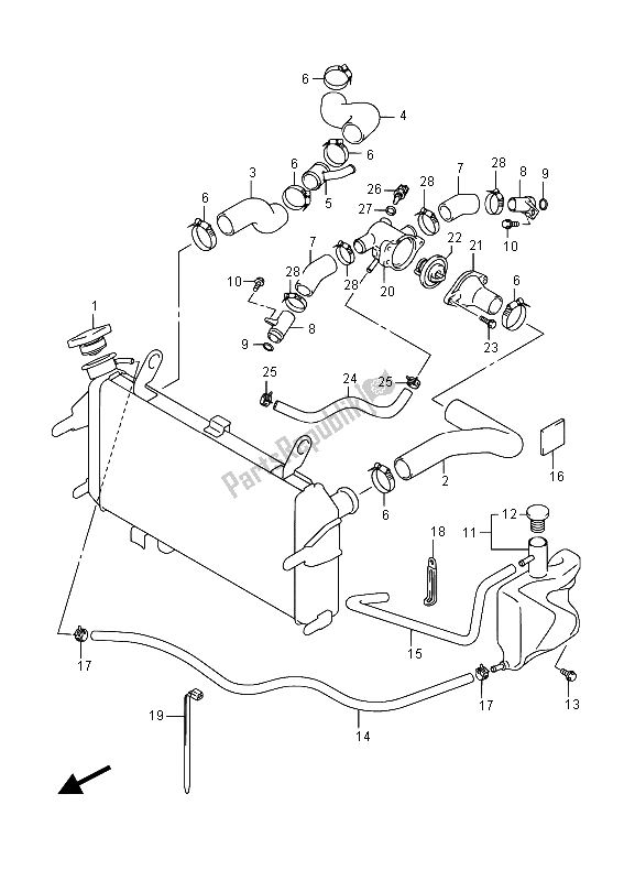 Alle onderdelen voor de Radiatorslang (sfv650ua) van de Suzuki SFV 650A Gladius 2015