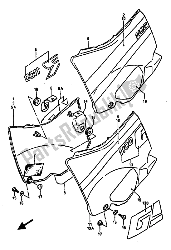 All parts for the Frame Cover of the Suzuki GSX R 1100 1988