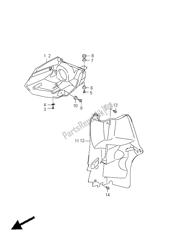 All parts for the Front Lamp Housing of the Suzuki LT A 400Z Kingquad ASI 4X4 2012