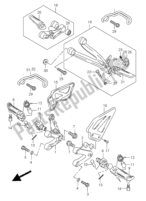 Todas las partes para Reposapiés de Suzuki GSX R 600 2001