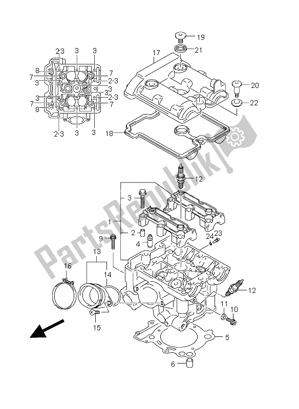 All parts for the Cylinder Head (rear) of the Suzuki DL 650A V Strom 2012