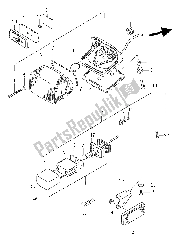 All parts for the Rear Combination Lamp of the Suzuki VS 600 Intruder 1995