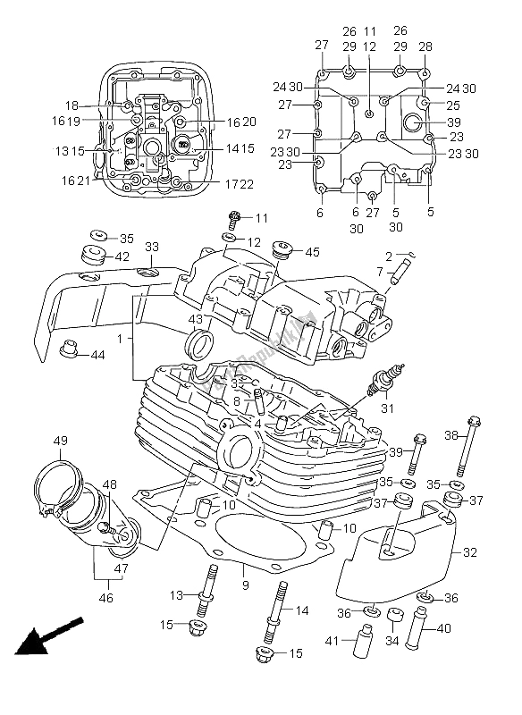 All parts for the Cylinder Head (rear) of the Suzuki VL 1500 Intruder LC 2008