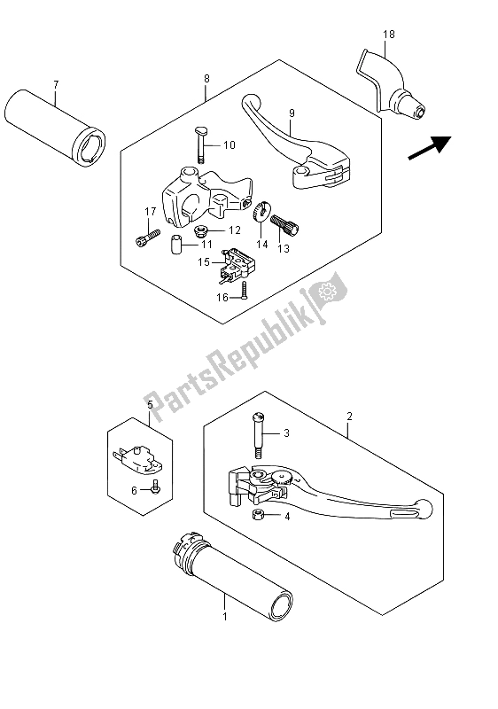 All parts for the Handle Lever of the Suzuki VZ 800 Intruder 2015