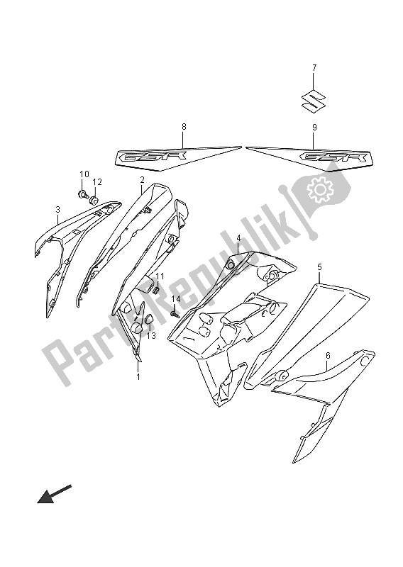 Todas as partes de Tampa Do Corpo Da Estrutura (ysf) do Suzuki GSR 750A 2016