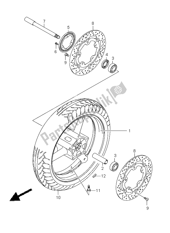 All parts for the Front Wheel (sv650a-ua-sa-sua) of the Suzuki SV 650 Nsnasa 2008