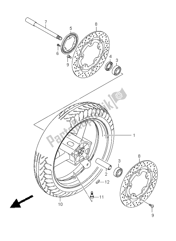 All parts for the Front Wheel (sv650a-ua-sa-sua) of the Suzuki SV 650 Nsnasa 2008