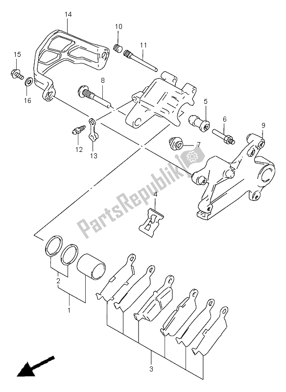 All parts for the Rear Caliper of the Suzuki RM 125 1998