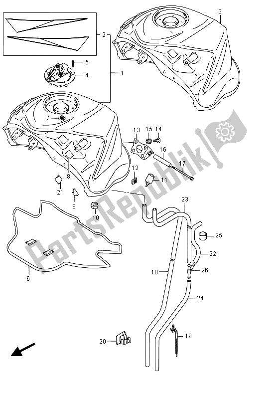 Alle onderdelen voor de Brandstoftank (gsx-r1000uf) van de Suzuki GSX R 1000 2015