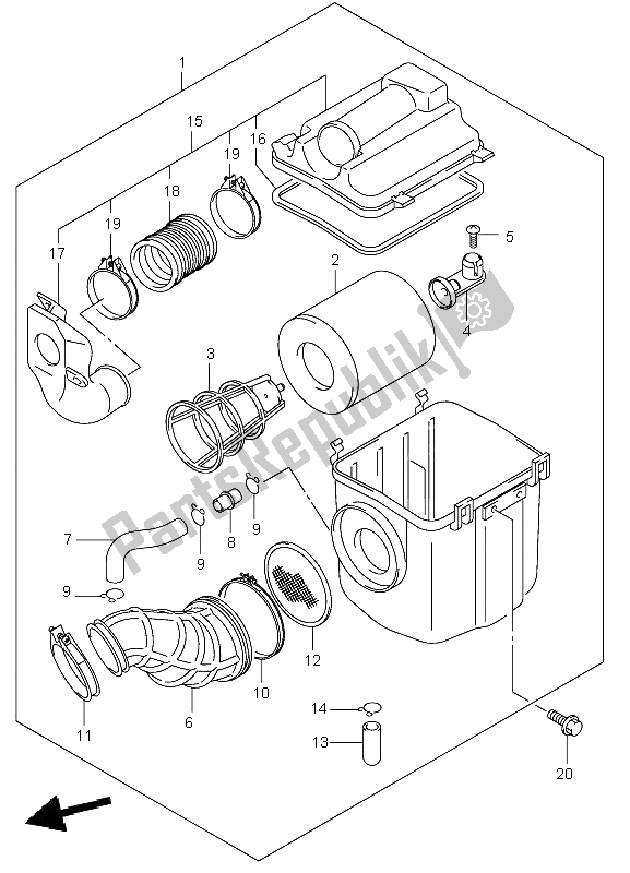 All parts for the Air Cleaner of the Suzuki LT A 500F Vinson 4X4 2002