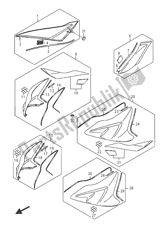 All parts for the Fuel Tank Cover (ysf-ajp) of the Suzuki GSX R 600 2016