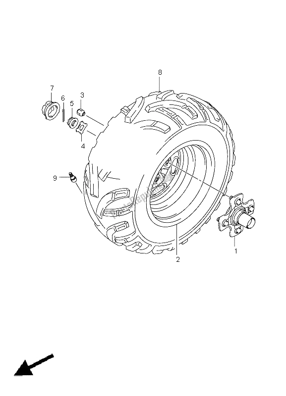 All parts for the Right Rear Wheel of the Suzuki LT A 500 XPZ Kingquad AXI 4X4 2009