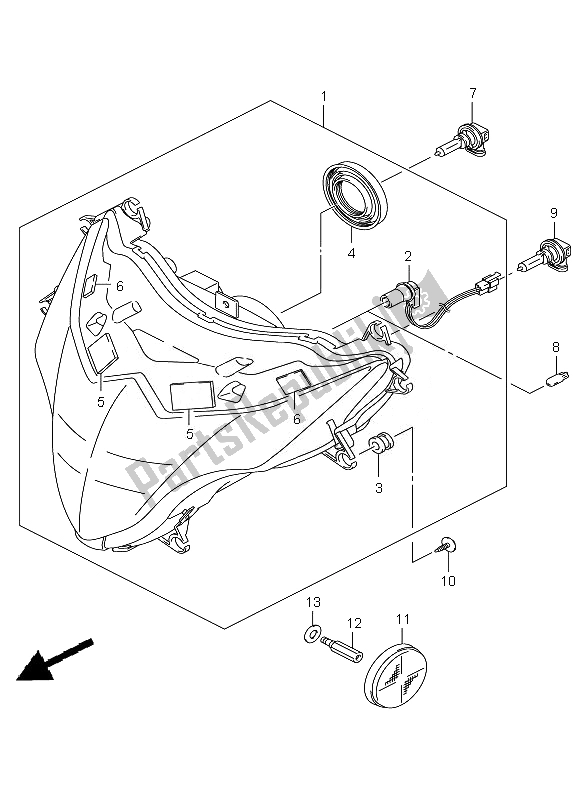 All parts for the Headlamp of the Suzuki GSX R 1000Z 2010