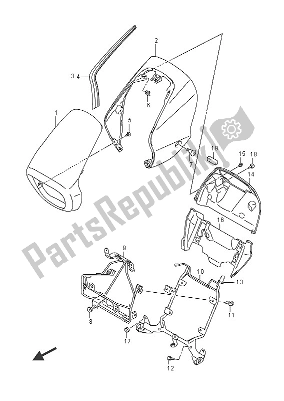 Tutte le parti per il Copertura Faro (per Bbd) (vzr1800bz E02) del Suzuki VZR 1800 BZ M Intruder 2016 Tutte le parti per il Copertura Faro (per Bbd) (vzr1800bz E02) del Suzuki VZR 1800 BZ M Intruder 2016