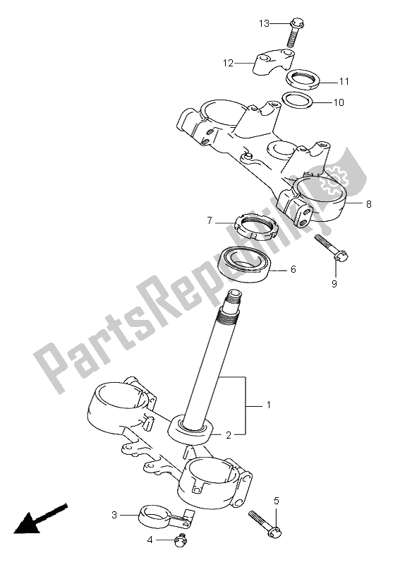 All parts for the Steering Stem of the Suzuki RM 250 2001