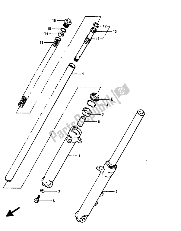 All parts for the Front Damper of the Suzuki RG 125 Abuaubu Gamma 1988