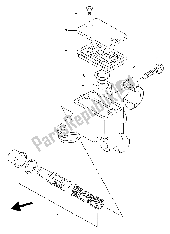 All parts for the Front Master Cylinder of the Suzuki LT A 500F Vinson 4X4 2005