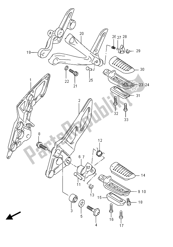 All parts for the Footrest of the Suzuki GSF 1250 SA Bandit 2015