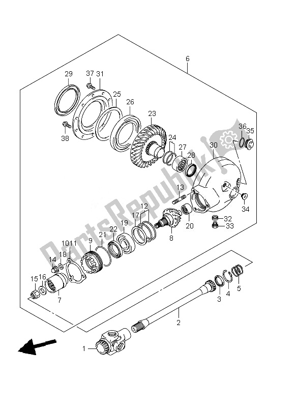 All parts for the Proppeler Shaft Final Drive Gear of the Suzuki VZR 1800 Rnzr M Intruder 2010