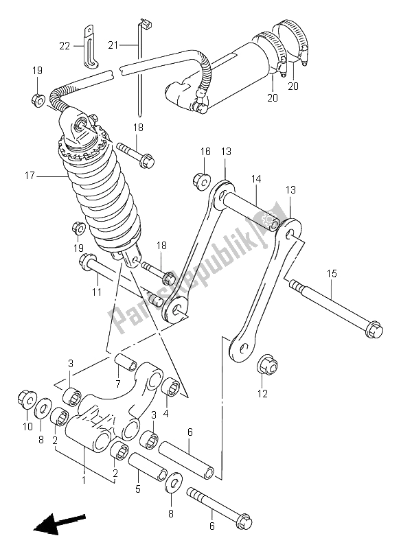 All parts for the Rear Cushion Lever of the Suzuki GSX R 1100W 1996