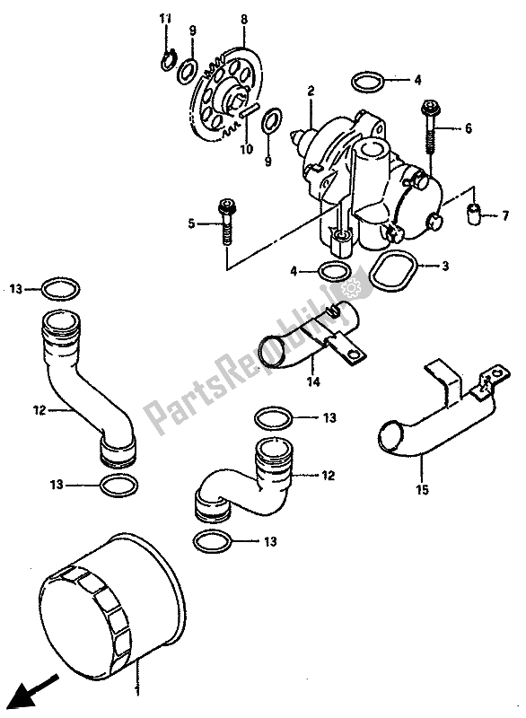 All parts for the Oil Pump of the Suzuki GSX R 750 1985