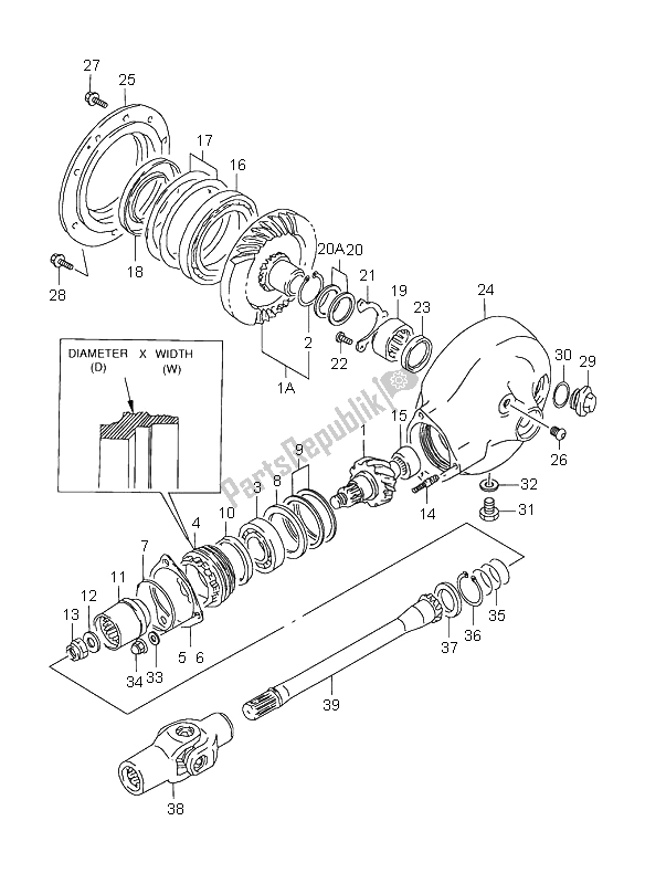 All parts for the Propeller Shaft & Final Drive Gear of the Suzuki VL 1500 Intruder LC 1998