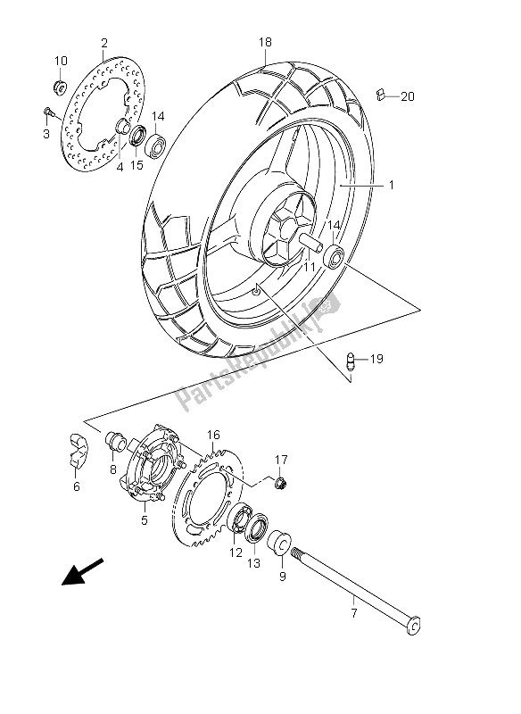 All parts for the Rear Wheel of the Suzuki DL 650 V Strom 2006