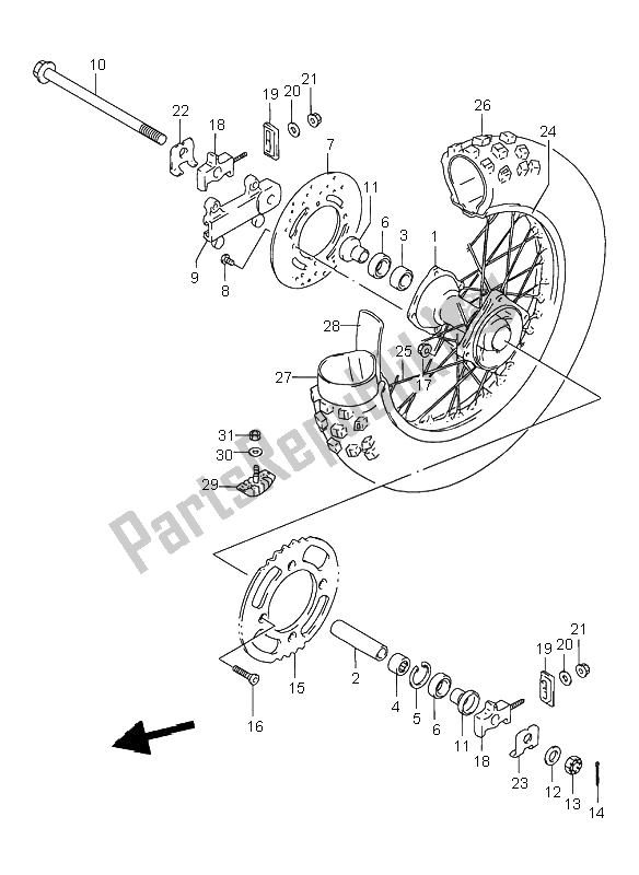 All parts for the Rear Wheel of the Suzuki RM 80 2000