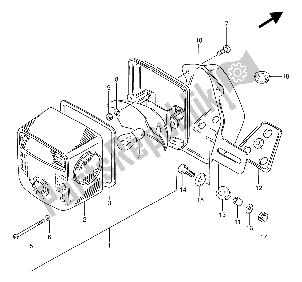 Alle onderdelen voor de Combinatielicht Achter (e1-e2-e4-e24-e34-e53-p95) van de Suzuki GN 250 1992