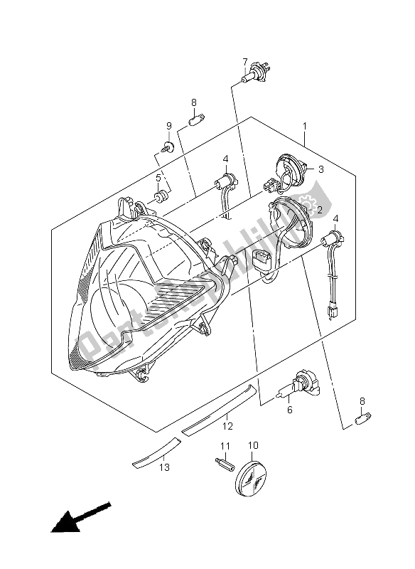 All parts for the Headlamp of the Suzuki GSX R 1000 2005