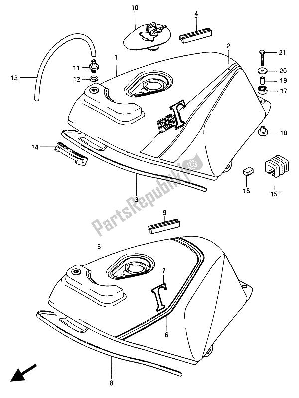 Alle onderdelen voor de Brandstoftank (rg250-f) van de Suzuki RG 250 Cffc Gamma 1987