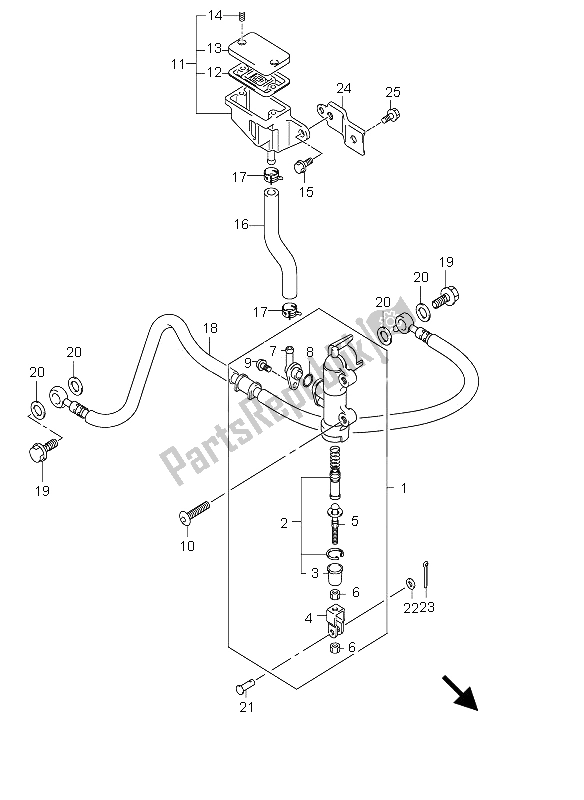 All parts for the Rear Master Cylinder of the Suzuki GSX 1300R Hayabusa 2005