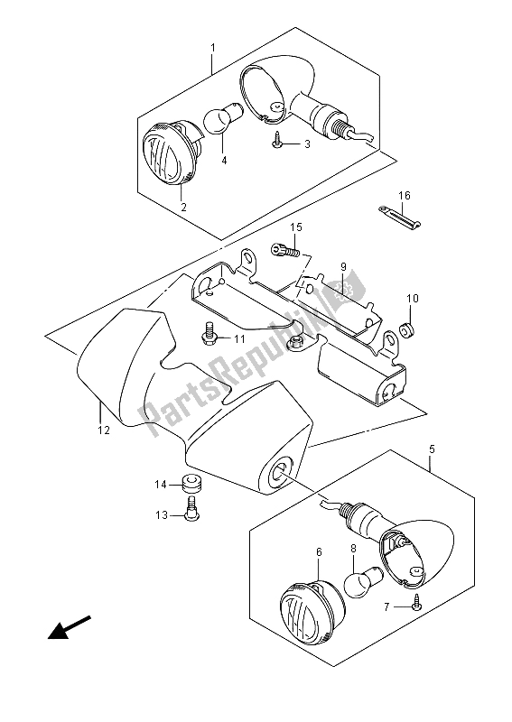 All parts for the Front Turnsignal Lamp of the Suzuki VL 1500T Intruder 2015