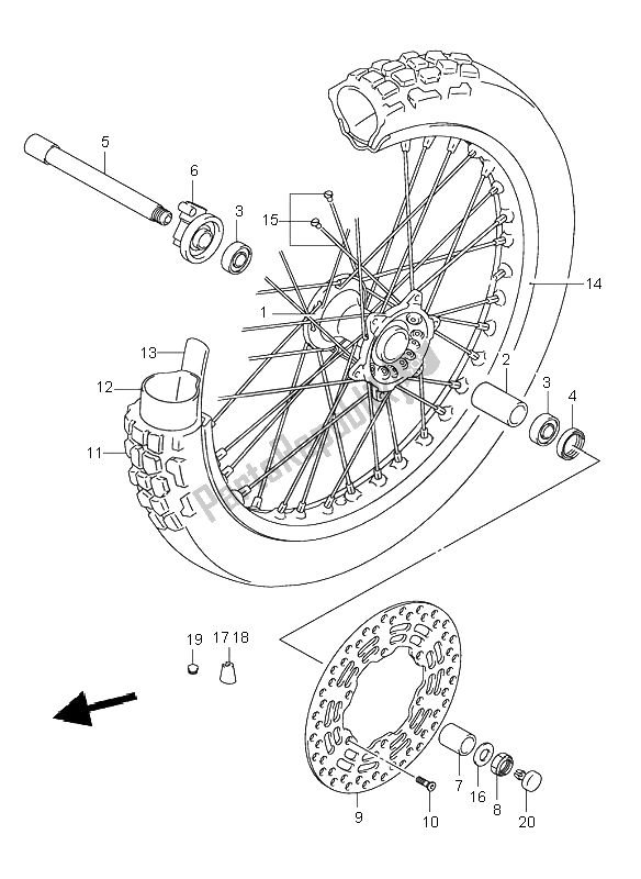 All parts for the Front Wheel of the Suzuki DR Z 400S 2000