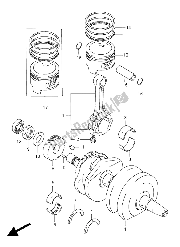 All parts for the Crankshaft of the Suzuki GS 500E 1997