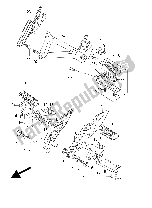 All parts for the Footrest of the Suzuki GSX 1400 2002