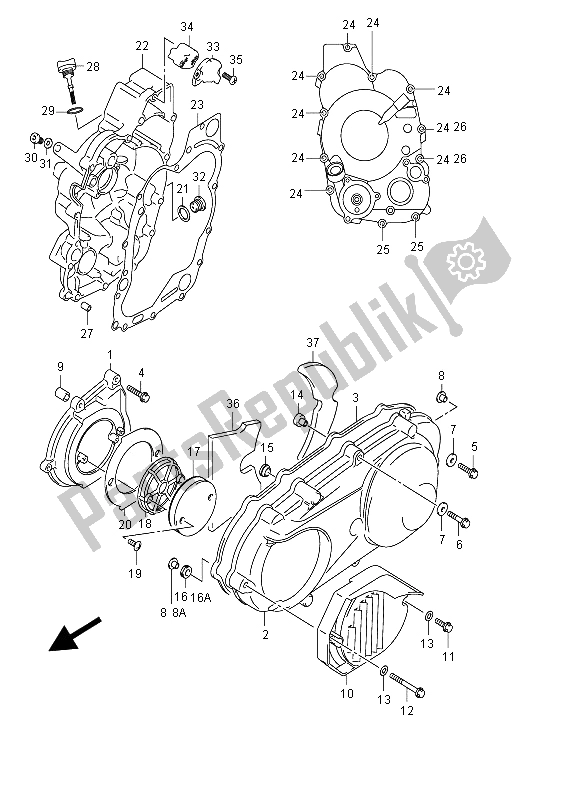 All parts for the Crankcase Cover of the Suzuki AN 250 Burgman 2006