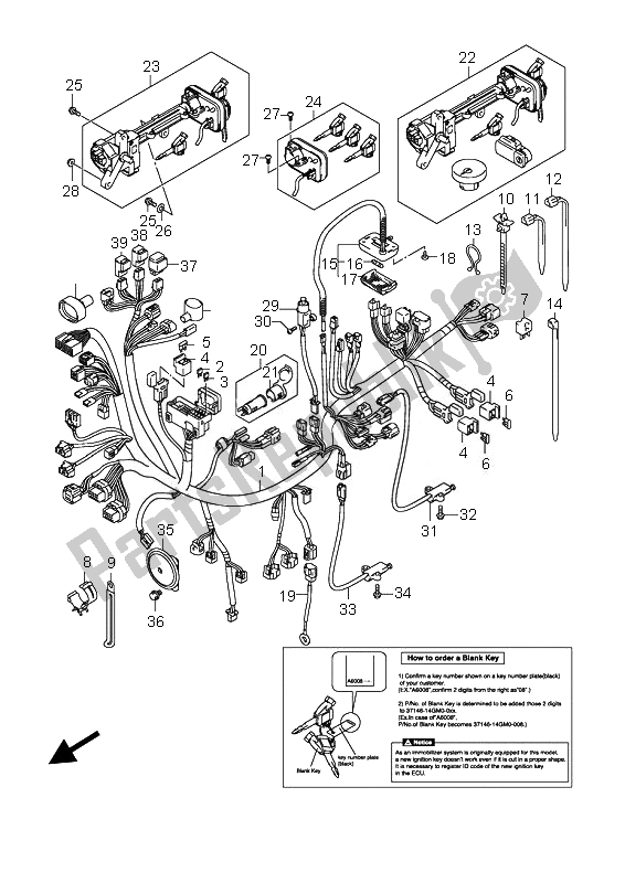 Toutes les pièces pour le Faisceau De Câbles (an650 E24) du Suzuki AN 650A Burgman Executive 2007