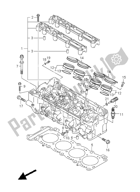 All parts for the Cylinder Head of the Suzuki GSX R 1000 2005