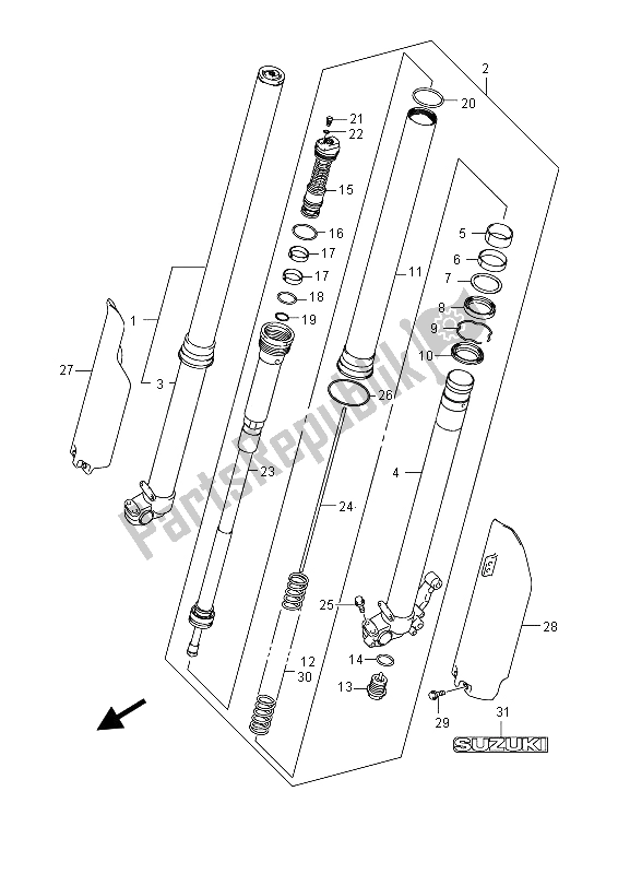 All parts for the Front Damper of the Suzuki RM Z 450 2011