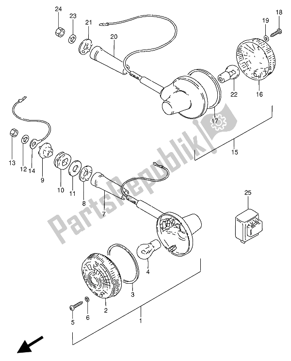 Alle onderdelen voor de Richtingaanwijzerlamp (e25-e39) van de Suzuki GN 250E 1991