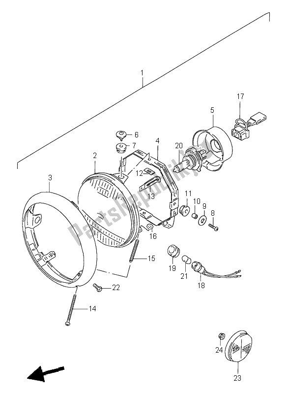 All parts for the Headlamp of the Suzuki VS 600 Intruder 1995