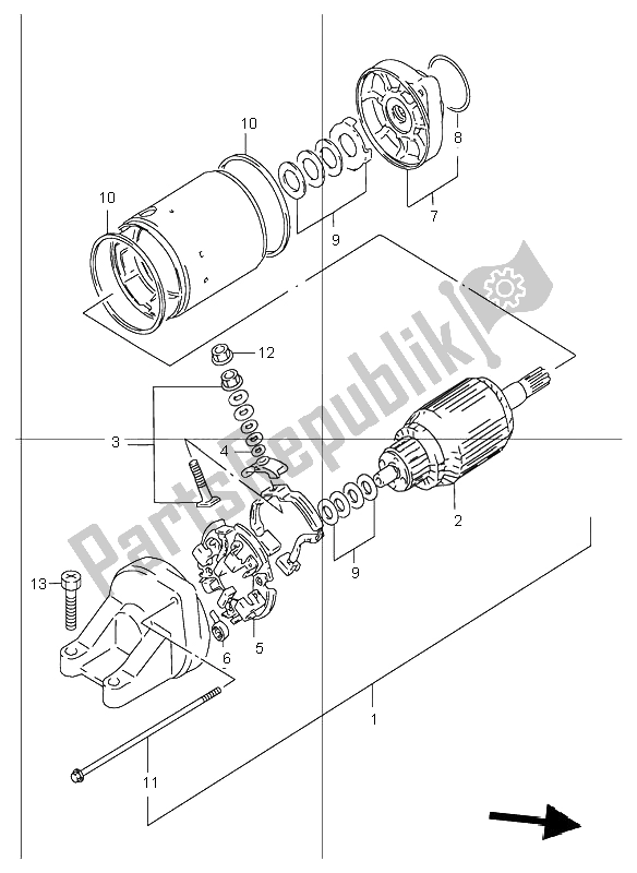 All parts for the Starting Motor of the Suzuki GSF 1200 NSZ Bandit 2004