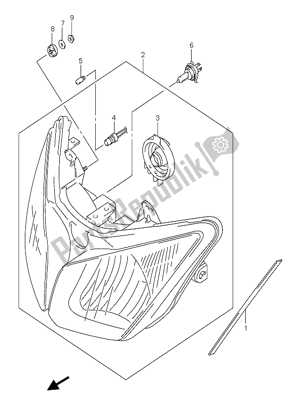 All parts for the Headlamp (e19) of the Suzuki DL 650 V Strom 2004