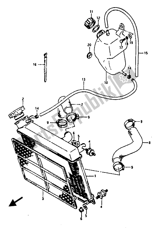 All parts for the Radiator of the Suzuki RG 125 CUC Gamma 1986